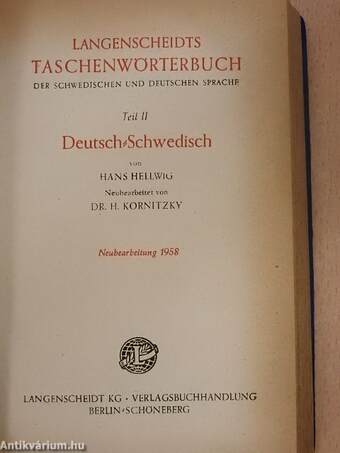 Langenscheidts Taschenwörterbuch der Schwedischen und Deutschen sprache I-II.