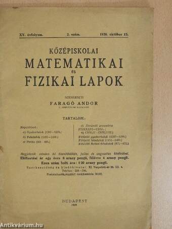 Középiskolai matematikai és fizikai lapok 1938. október 15.