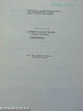 Utmutató a levelező hallgatók részére a műszaki fizikához - Elektrodinamika