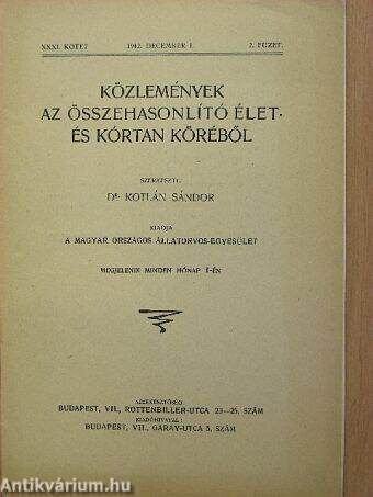 Közlemények az összehasonlító élet- és kórtan köréből 1942. december 1.