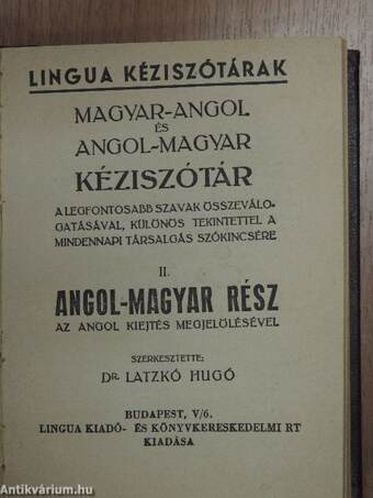 Magyar-angol és angol-magyar kéziszótár II.