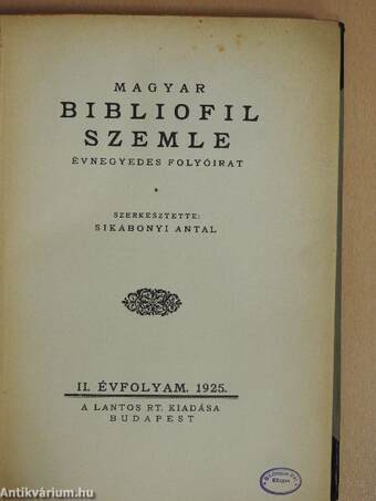 Magyar Bibliofil Szemle 1925. 1-4. szám