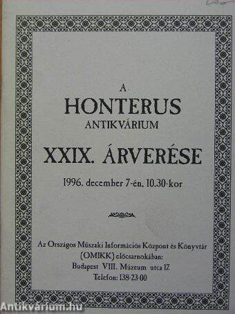 A Honterus Antikvárium XXIX. árverése