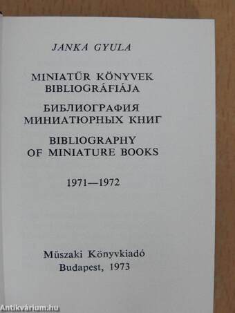 Miniatűr könyvek bibliográfiája 1971-1972 (minikönyv) (számozott)