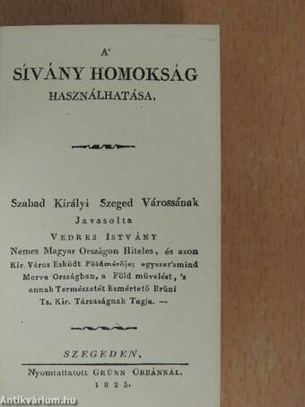 A' sívány homokság használhatása (minikönyv)