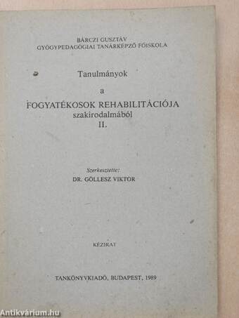 Tanulmányok a fogyatékosok rehabilitációja szakirodalmából II.