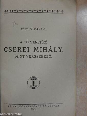 A történetíró Cserei Mihály, mint versszerző