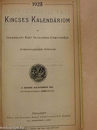 Kincses Kalendáriom 1925