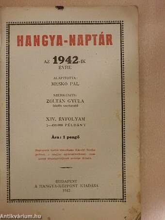 Hangya-naptár az 1942-ik évre