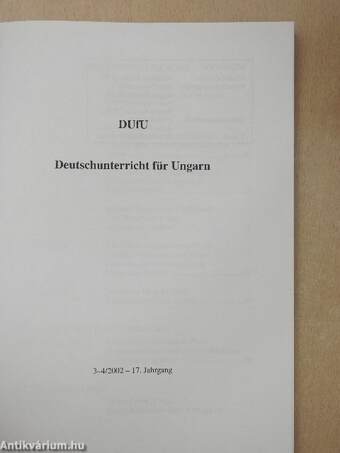 DUfU Deutschunterricht für Ungarn 3-4/2002