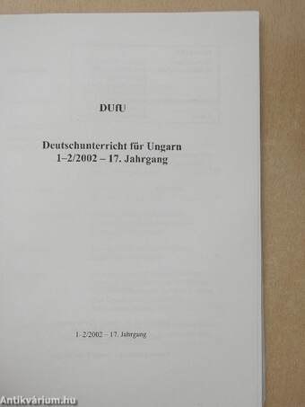 DUfU Deutschunterricht für Ungarn 1-2/2002