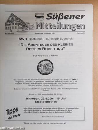 Süßener Mitteilungen Donnerstag, 23. August 2001