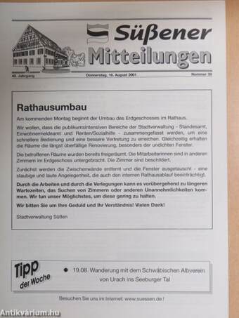 Süßener Mitteilungen Donnerstag, 16. August 2001