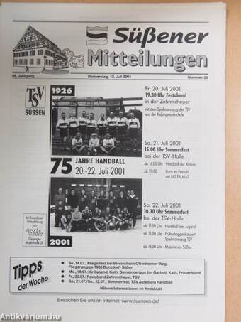 Süßener Mitteilungen Donnerstag, 12. Juli 2001