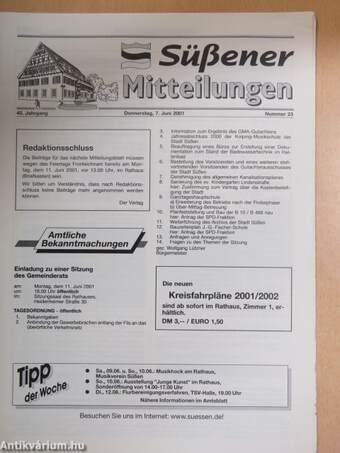 Süßener Mitteilungen Donnerstag, 7. Juni 2001