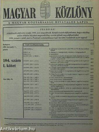 Magyar Közlöny 1995. december 1-29.