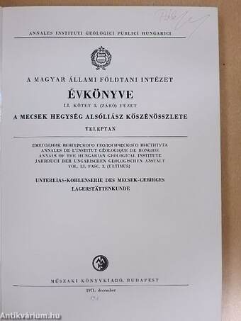 A Magyar Állami Földtani Intézet évkönyve LI. kötet 3. (záró) füzet