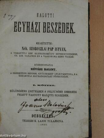 Halotti egyházi beszédek I./Néhai Vadas József, kolozsvári első pap és nyugalmazott esperes egyházi beszédei I.