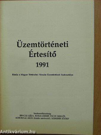 Üzemtörténeti Értesítő 1991