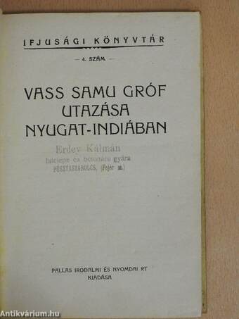 Wass Samu gróf utazása Nyugat-Indiában