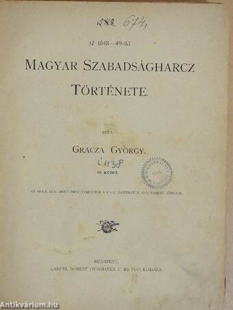 Az 1848-49-iki magyar szabadságharcz története III. (töredék) (rossz állapotú)