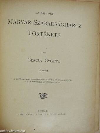 Az 1848-49-iki Magyar Szabadságharcz Története IV. (töredék) (rossz állapotú)