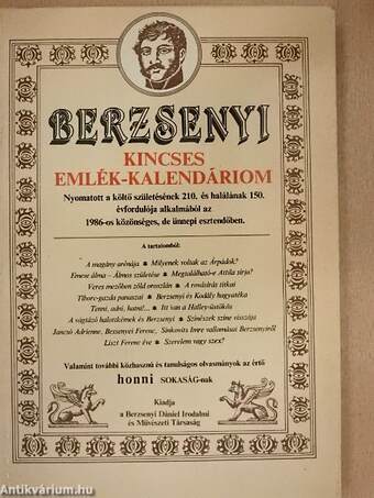 Berzsenyi Kincses emlék-kalendáriom 1986