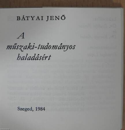 A műszaki-tudományos haladásért (minikönyv) (dedikált példány)