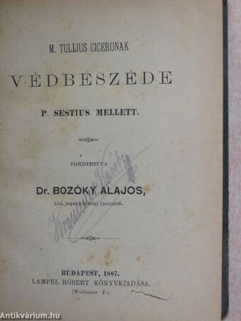 M. Tullius Ciceronak védbeszéde P. Sestius mellett/Fitestvérek (rossz állapotú)