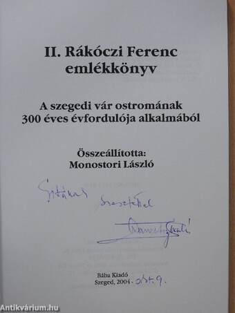 II. Rákóczi Ferenc emlékkönyv (dedikált példány)