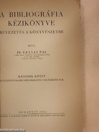 A bibliográfia kézikönyve II. (töredék) (rossz állapotú)