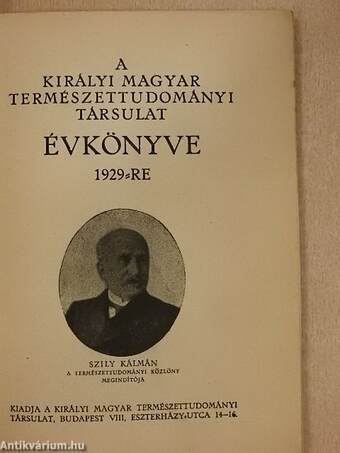 A Királyi Magyar Természettudományi Társulat évkönyve 1929-re