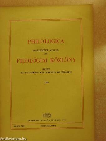 Filológiai Közlöny 1962. január-december+Supplementum