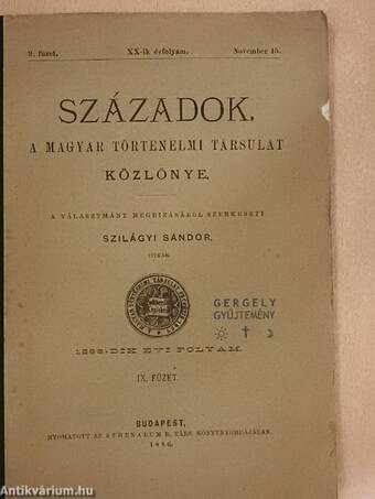 Századok 1886. november 15.