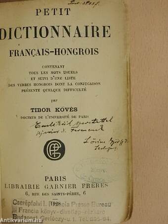 Petit dictionnaire francais-hongrois/Magyar-francia zsebszótár