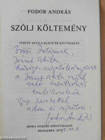 Szólj költemény (dedikált példány)