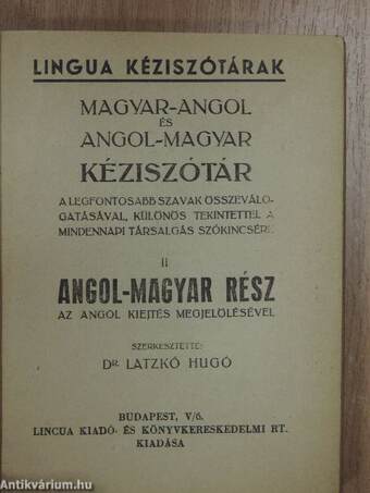 Magyar-angol és angol-magyar kéziszótár II.