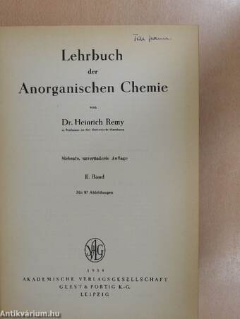 Lehrbuch der Anorganischen Chemie II.