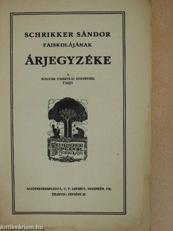 Schrikker Sándor faiskolájának árjegyzéke 1936/37.