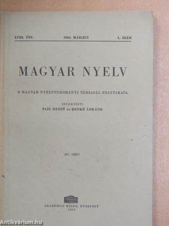 Magyar nyelv 1962/1-4.