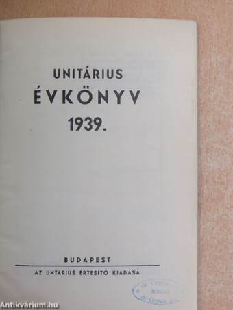 Unitárius évkönyv 1939.