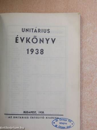 Unitárius évkönyv 1938.