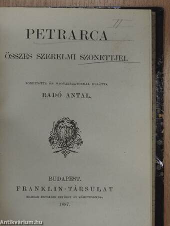 Bernardo Montilla/Petrarca összes szerelmi szonettjei