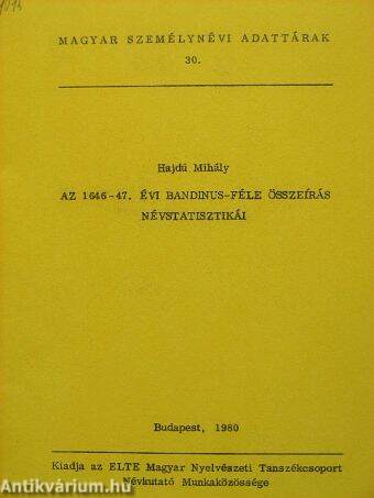 Az 1646-47. évi Bandinus-féle összeírás névstatisztikái