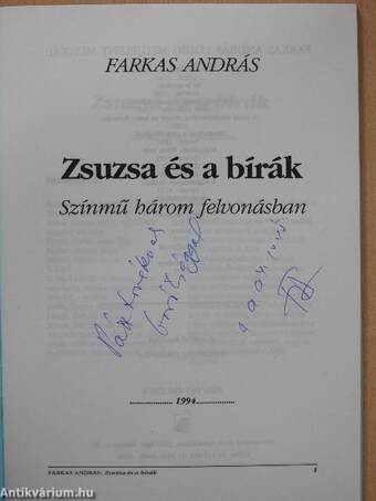 Zsuzsa és a bírák (dedikált példány)