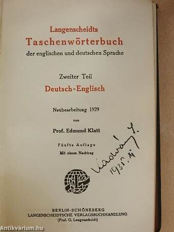 Langenscheidts Taschenwörterbuch der englischen und deutschen Sprache II.