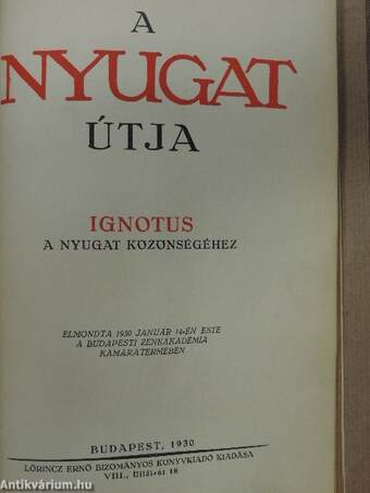 Nyugat 1929. január-december I-II./A Nyugat útja