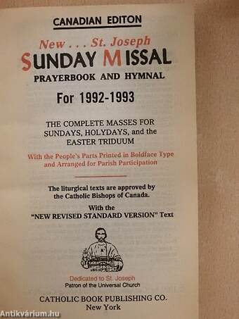 New... St. Joseph Sunday Missal Prayerbook and Hymnal for 1992-1993