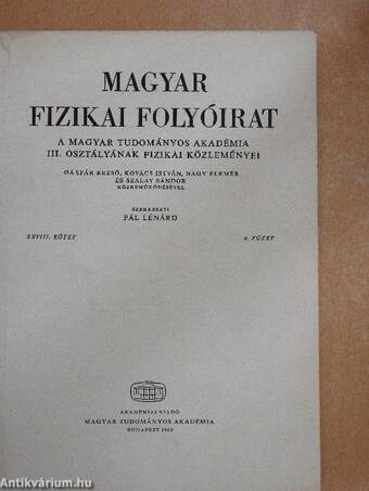 Magyar Fizikai Folyóirat XXVIII. kötet 4. füzet