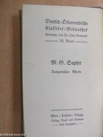 M. G. Saphir ausgewählte Werke (gótbetűs)